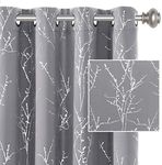 Smarcute Blackout Curtains Foil Print Twig Tree Branch Thermal Insulated Grommet Curtain Drapes Light Blocking Thick Soft Window Curtains for Living 2 Panels Set,Each W132cm x D213cm，Grey