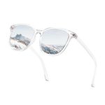 Myiaur Polarized Sunglasses for Women, Square Mirrored Trendy Shades with UV Protection Reduce Glare Sun Glasses (Transparent Frame/Silver Mirrored Polarized Lens)