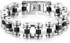 JewelryWe Masculine Mens Stainless Steel Heavy Bike Chain Bracelet Silver Black High Polished
