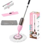 Multi-Surface Spray Mop Kit 3-in-1 with Flat Mop, Round Mop, Squeegee Mop Head, Refillable Water Bottle, Machine Washable Mop Pads for Cleaning Floors, Windows