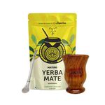 MATERO Yerba Mate Traditional Loose Leaf Tea Kit – 100g Pack, Includes Stainless Steel Bombilla & Natural Wooden Gourd – Grown & Cured in Argentina – Rich Antioxidants, Natural Energy Drink