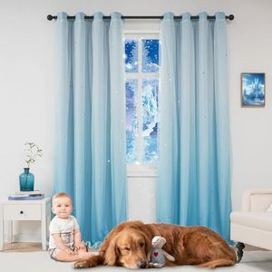 Yancorp Curtains for Girls Bedroom Kids Room Rainbow Curtains Nursery Curtain 96 inches Length Grommet Rainbow Color Decor for Playroom (Ombre Blue, W52 X L96)