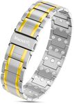 MagnetRX® 3X Strength Titanium Magnetic Bracelet – Magnetic Bracelets for Men – Premium Fold-Over Clasp and Adjustable Length with Sizing Tool (Silver/Gold)