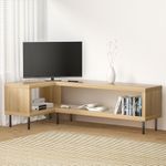 Artiss TV Unit Cabinet Entertainment Units, L-Shape Wooden Stand Table Cabinets Storage Display Shelf Organiser Cupboard Home Living Room Bedroom Furniture, with 2 Tiers Pine