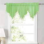 Swag Curtain 63 inch Length, Rod Pocket Scalloped Curtain Valance Sheer Lace Panels with Hanging Crystal Beads for Farmhouse Kitchen Bedroom Window Treatments Drape Decor 1 pc(63inch, Green)