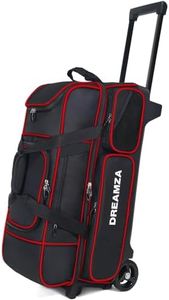DREAMZA 3 Ball Bowling Bags with Wheels & Shoe Pocket, Premium Bowling Ball Bag 3 Ball Roller, Effortless-Rolling 3 Ball Bowling Bag w/Multi-Storage Pockets & Telescopic Handle Extends to 40'' (Red)