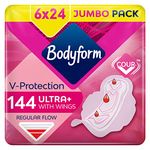 Bodyform Ultra Normal Sanitary Towels with Wings, 144 (24 x 6 Packs) Period Pads, SecureFit Leakage Protection, Ultra-Breathable Top Layer