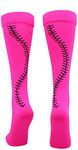 MadSportsStuff Softball Socks with Stitches Over the Calf (Neon Pink/Black, X-Small)