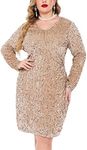 IN'VOLAND Womens Sequin Dress Plus Size V Neck Party Cocktail Sparkle Glitter Evening Stretchy Mini Bodycon Dresses Apricot