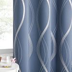 NICETOWN Curtains for Living Room - Room Darkening Curtain Drapes Light Filering Noise Reducing Wave Line Foil Printed Drapes for Bedroom Home Decor (52 x 84, Stone Blue)