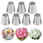 Russian Piping Nozzles Set,Stainless Steel 7Pcs Flower Frosting Nozzles Rose Tulip Icing Russian Piping Tips Cake Decorating Baking Supplies for DIY Baking Tools Kit