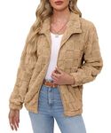 Mainfini Women's Warm Teddy Fleece Winter Fuzzy Jacket with Pockets Full Zip Outdoor Soft Checkerboard Pattern Brown M