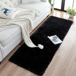 AROMICK Microfiber Hand Woven Shaggy Carpet with 2 Inch Pile Height for Living Room, Bedroom & Kitchen (2x6 Feet, Black)