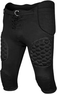 Exxact Sports Youth Integrated Football Pants | Bubble Pro Pads Football Pants (Youth) (X-Small, Black with High Rise Hip Pads)