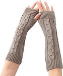 Alexvyan Long Extended Knitting Woolen Warm Comfortable Fingerless Gloves Arm Warmer Winter Accessories Hand Warmer Sleeves for Women Girls (Grey)