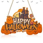 CHEERYMAGIC Halloween Decorations, Halloween Wooden Door Sign Pumpkin Halloween Wooden Hanging Ornaments Centerpieces Hanging Decoration for Halloween Eve Home Holiday Decor Party Supplies A4NGGJ