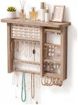 Lolalet Hanging Jewelry Organzier, Wall Mounted Wooden Jewelry Holder-Brown