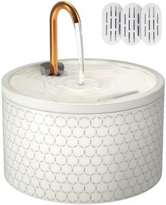 MISFANS Ceramic Cat Water Fountain - 2.1L/71oz - Honeycomb Embossed All-Ceramic Body & Pure Copper Spout - Non-Toxic & Automatic Pet Drinking Fountain Indoor with Ultra-Quiet Pump, 3 Filters & Sponge