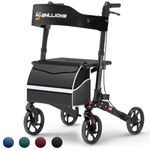 Rollator Walkers for Seniors with Seat, Foldable Durable Aluminum 8" Non-Slip Wheels All Terrain Lightweight Rolling Walker with Comfortable Backrest, Height Adjustable Handles, Cane Holder Red (Black)