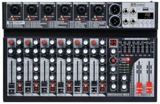 Dabeatz MX06 6 Channel Audio Mixer with 6×XLR/6.35mm Inputs, Bluetooth, USB/PC/MP3 Playback, 99 DSP Effects, 7-Band EQ, Mute, Recording, +48V Phantom Power – DJ, Karaoke, Studio & Live Sound