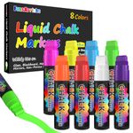 FansArriche Window Markers - 15mm Jumbo - 8 Pack of Neon Chalk Pens - Liquid Chalk Bright Car Markers, Chalkboard Markers for Windows, Blackboard, Glass, Signs, 3-in-1 nib