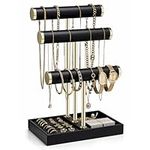 Vlando Jewellery Stand, 3 Tier Jewellery Oragniser with Jewellery Tray, Necklace Stand Bracelet Holder, Jewellery Holder for Bracelets Earrings Rings,Black