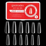 gootrades Soft Gel Full Cover Nail Tips Kit,600PCS Clear Natural Coffin Long Gel Nail Tips Pre-shaped SoakOff for Press On Nail Extension DIY Manicure,12 Sizes - Coffin Long