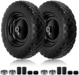 Cenipar 4.80/4.00-8" Tire Wheels 16" Heavy Duty Solid Flat-Free Replacement Tire with 5/8" or 3/4" Axle Borehole,3-7" Adjustable Centered Hub for Wheelbarrow Garden Trailers and Trolleys,2-Pack(Black)