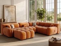 POVISON 135'' Oversized U-Shaped Sectional Sofa with Ottoman, Deep Seat Minimalist Mid Century Modern Couch, Extra Large Tufted Curved Sofa, Waterproof Corner Couches for Living Room, Orange