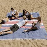 Big Blanket Co. Big Beachy Oversize Beach Blanket | Sand Resistant, Giant Beach Blanket | Huge Yet Compact and Portable Picnic Blanket | Red Stripes