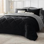 Bedsure Black 7 Piece Reversible Comforter Set with Sheets, Pillowcases & Shams - Full Bed in a Bag