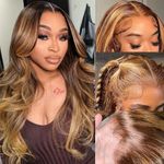 studyy Body Wave Highlight Ombre 360 Lace Front Wigs Human Hair Pre Plucked with Baby Hair Honey Blonde 360 HD Lace Frontal Wigs Human Hair for Women 22inch