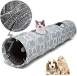 Luckitty Large Cat Toys Collapsible Tunnel Tube with Plush Balls, for Rabbits, Kittens, Ferrets,Puppy and Dogs,Grey,White