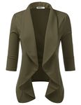 DOUBLJU Womens Plain Simple Thin Lightweight 3/4 Sleeve Open Blazer Jacket with Plus Size Olive Small