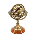 Nagina International Metal Wood Sphere Globe (floored base - 4 inch , globe size : 9 x 5 inch, Brown)