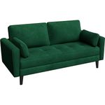 Yaheetech Fabric Sofa 2 Seater Sofa Couch with Side Storage Pockets, 2 Pillows Upholstered Couch for Living Room Bedroom Apartment Office Velvet Fabric Green