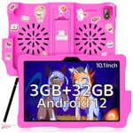 Android 12 Kids Tablet, 10.1" Tablet for Kids, 2.0GHz, 6000mAh, 3GB+32GB Android Toddler Tablet with Kid-Proof Case Stylus Pen Tempered Glass Film, Parental Control, 5G WiFi,Bluetooth 5.0,Dual Camera