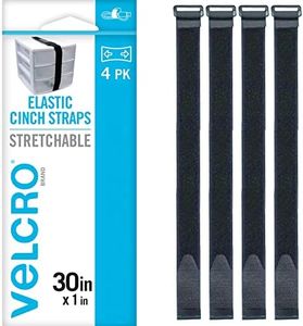 VELCRO Brand 30 Inch Elastic Straps 4 Pack | Stretchable and Adjustable for Snug Fit | Fasten Outdoor Umbrellas, Wood, Tarps, Blankets, Poles, More | Cinch with Buckle, Black 30x1