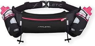 Fitletic Hydration Running Belt With Water Bottles For Men & Women – 2 Quick Flow 8oz Running Water Bottles, Patented Bounce Free Design, Water Resistant Pouch Fits All Phones – Hydra 16