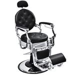 Giantex Vintage Barber Chair, 360° Swivel Reclining Salon Chair, Heavy Duty Hydraulic Pump, Height Adjustable, Rotated Footrest, Makeup Hair Salon Chairs for Hair Stylist (Black)