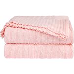 uxcell 100% Cotton Knitted Throw Blanket for Sofa and Couch Soft Lightweight Cable Knit Blanket Home Decors Blanket, Millennial Pink 50" x 60"