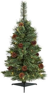 Nearly Natural 3ft. White Mountain Pine Artificial Christmas Tree with 50 Clear LED Lights and Pine Cones