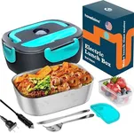 TRAVELISIMO Electric Lunch Box for Adults, 80W Heated Lunch Box 1.5L Stainless Steel Heated Lunchbox For Adults, 12/24/110V Self Heating Lunch Box for Car Truck Work, Loncheras para Hombres de Trabajo