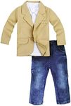 TAOJIAN Baby Boy Gentleman 3 Pieces Shirt Jacket Jeans Set Toddler Pants Clothing (3-4T, Khaki)