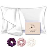 Candibella’s Satin Silk Pillow Covers for Hair and Skin, Pack of 2 Satin Pillow Cover with 3 Satin Scrunchies for Women, Luxurious Silk Pillow Covers with Envelope Closure, 400 TC (White)