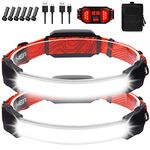 Headlamp Rechargeable 2 Packs,1500 Lumen 6 Modes LED Headlamp with Tail Red Light(Individual Control),Wide Beam Illumination Waterproof Lampe Frontale,Head Lamp for Running Hardhat Headlight