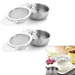 2 Pcs Fine Mesh Tea Strainers with Bowl, Stainless Steel Loose Tea Infusers Strainers 7cm Diameter Mini Tea Fine Sieve Ideal for Loose Tea Juice Coffee Filter