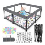 Foldable Baby Playpen with Mat - Portable, Spacious & Sturdy Play Yard for Babies and Toddlers, Quick 1-Minute Setup, Travel-Friendly, Safe & Durable for Indoor and Outdoor Use (Grey, 50x50 inches)