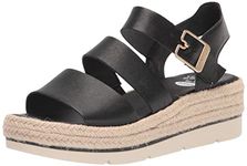 Dr. Scholl's Women's Once Twice Espadrille Platform Wedge Sandal, Black Smooth, 9.5