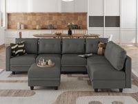 LLappuil Modular Sectional Sofa, Convertible L Shaped Sectional Couch with Storage, Faux Leather Fabric, Modular Sofa with Chaise, Great for Living Room, Apartment, Office, Dark Grey